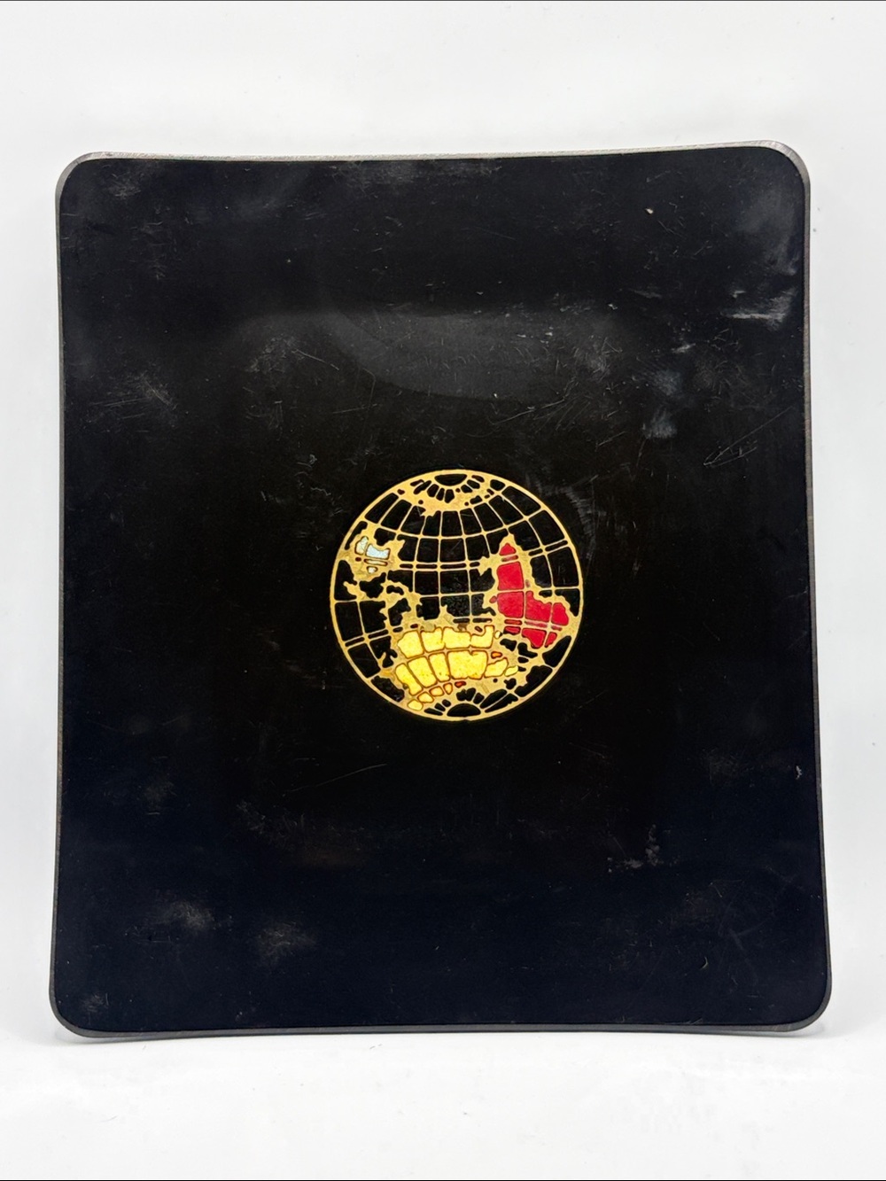 Couroc Vintage Globe Inlaid Brass Earth Serving Dish Mid Century Modern Tray